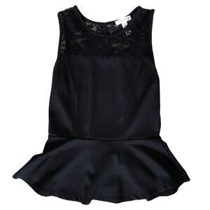 Ambiance Apparel Peplum Black tank Lace Sleeves Blouse Size Medium